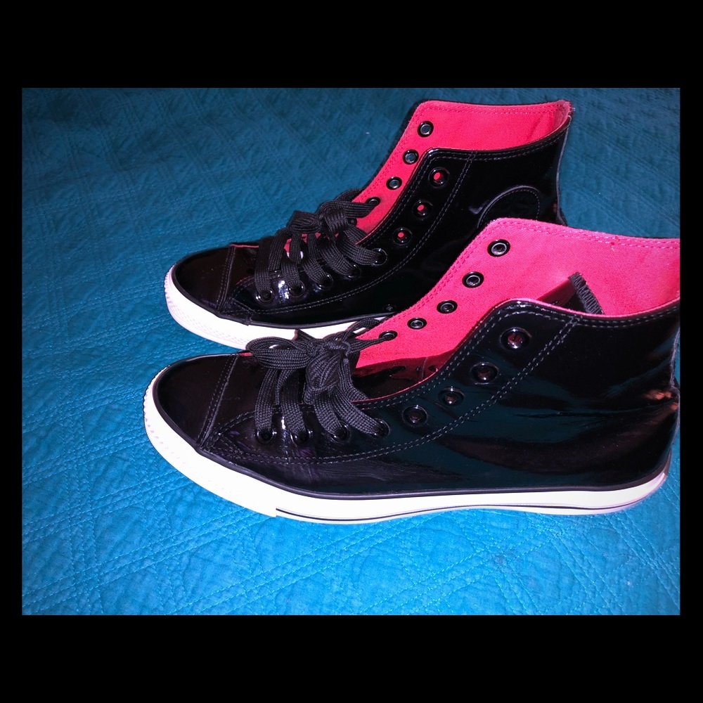 Black and white patent leather Chuck Taylor’s